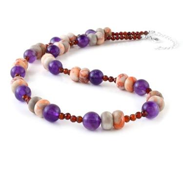 Imagem de Vatslacreations Colar gargantilha feminina com contas, joia de praia boho colorida, colar de surfista de pedra natural com fecho lagosta de prata esterlina 925 e corrente ajustável, 50 CM, Gema, jaspe