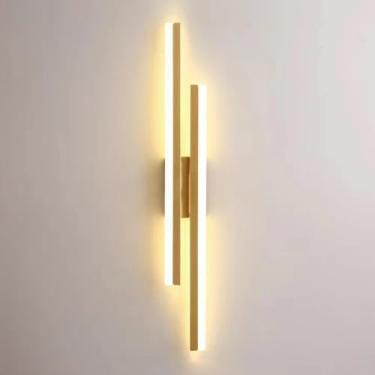 Imagem de Luminária de parede linear dourada, luminária de parede longa de tira de metal, luminárias de parede LED modernas, luzes de parede de cabeceira ultrafinas, luminária de parede com iluminação