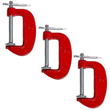 Imagem de Kit 3 Grampos Sargento Tipo C 2 Polegadas Marcenaria 70mm Aço Metal Pr