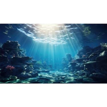 Imagem de Fundo de fotografia de paisagem subaquática mundo submarino recifes de corais, algas, raio solar, oceano, peixe, concha, algas, tema de festa, estúdio, foto 2,1 x 1,5 m