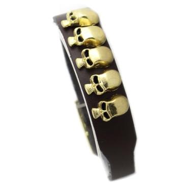 Imagem de Heavstjer Pulseira de liga punk rock, cravejada, cravejada, com fivela de cinto, pulseira de couro fino, liga metálica, Sem Pedra Preciosa