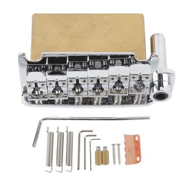 Imagem de Ponte de Tremolo de Guitarra Elétrica, 6 String St Style Tremolo Bridge Substituição Com Espaçamento de 54 Mm de Corda, Bloco de Latão Sólido e Empurrão de Aço Inoxidável No