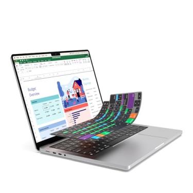 Imagem de JCPAL Capa de Teclado Microsoft Excel Shortcut Guide para MacBook Pro 14 e 16 polegadas (M1-M4) e MacBook Air 13 e 15 polegadas - Silicone Preto Transparente - Lavável - Compatível com Teclados EUA