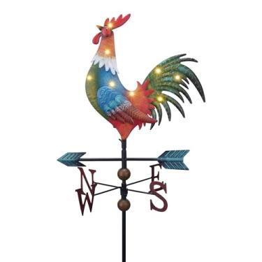 Imagem de TERESA'S COLLECTIONS Decoração De Jardim Com Luzes Solares Externas, Placa Arte Quintal Red Rooster Para Áreas Cata-Vento Metal 39,4'', Estaca Decorativa Gramado Externo, Presentes A Mãe