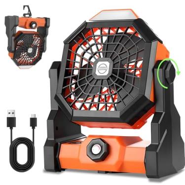 Imagem de Ventilador de acampamento portátil com bateria recarregável de 7800 mAh, lanterna de LED, 3 velocidades, ventilador de mesa USB para barracas, pesca, viagens, férias na praia, cabeça ajustável de 270°