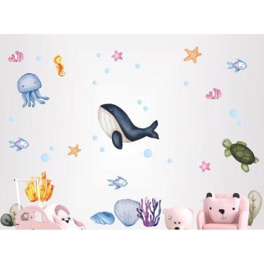 Imagem de Adesivo De Parede Oceano Vida Marinha Baleia E Corais
