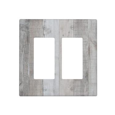 Imagem de Capas de tomada vintage cinza grão de madeira rústica placa de parede de 2 gangues capa de interruptor de luz basculante dupla decorativa GFCI capa de receptáculo placa elétrica para banheiro quarto
