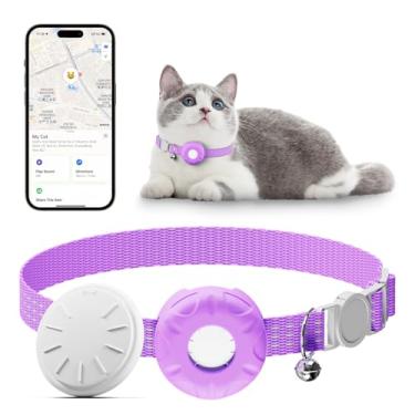 Imagem de Rastreador de gatos, rastreador de animais de estimação à prova d'água para gatos, coleira rastreadora GPS para gatos com fivela elástica de segurança, compatível com Apple Find My App (apenas iOS