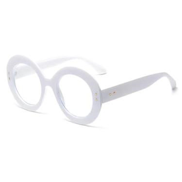 Imagem de Armação de óculos oval retrô fashion feminina vintage armação leve simples (branca)