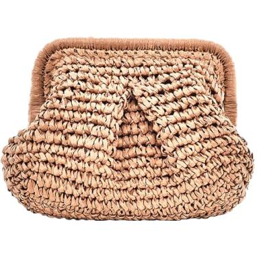 Imagem de DIHKLCIO Bolsas clutch de palha para mulheres verão praia bolsa de tecido 2025 bolsa bolsa bolsa de mão transversal, Camelo