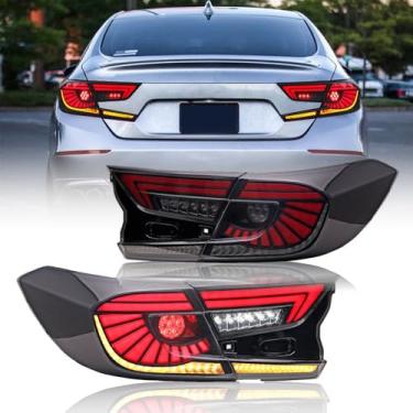 Imagem de letsdate Luzes traseiras adequadas para Accord 2018-2022 Sedan LX, Sport, EX, EX-L, Touring 10ª geração com animação inicial com seta sequencial âmbar, matiz estilo olho de águia fumada