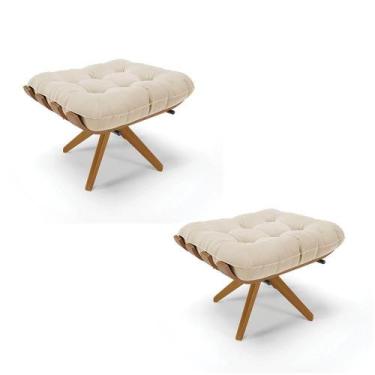 Imagem de Kit 02 Puffs Giratório Suede Base Madeira - D'rossi Bege - DROSSI