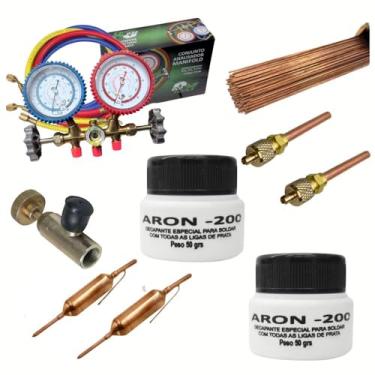 Imagem de Kit Refrigeração Completo com Válvula Perfuradora, Schrader 1/4, Vareta Foscoper, Pasta Fluxo, Manifold ET636 e Filtro 3/4 – Ecotools