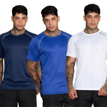 Imagem de Kit 3 Camiseta Esportiva Masculina Dry Fit - DMB MODA, Azul escuro azu