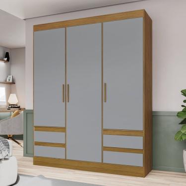 Imagem de Guarda Roupa Solteiro 4 Portas 3 Gavetas Carson Espresso Móveis Cinza/nature