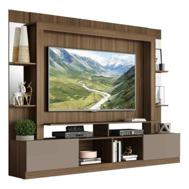 Imagem de Estante Com Suporte Tv 65" Prateleiras C/ Espelho Oslo Multimóveis V3385 Madeirada/Lacca Fumê