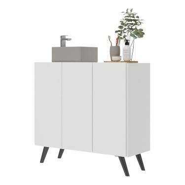 Imagem de Gabinete Banheiro 3 Portas Retrô 90Cm Multimóveis V5030 Branco/Preto Branco/Preto