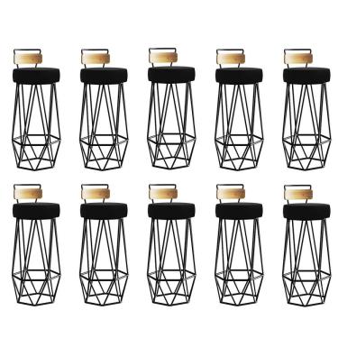 Imagem de Kit 10 Banqueta Com Encosto Botty Hexágono Cozinha Peroba Rosa Ferro Preto Preto - Amey Decor