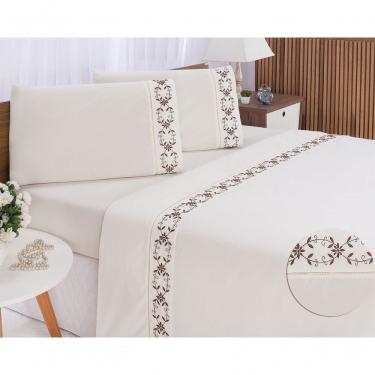 Imagem de Jogo Lençol Veneza Quarto Casal Queen Bordado 4 Peças 2fronha Cor:palha Com Chocolate