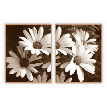 Imagem de Kit Com 2 Quadros Decorativos Florais Com Moldura Para Sala Quarto Escritório 52x67 Flo...