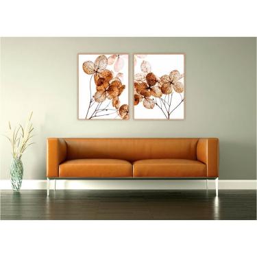 Imagem de Kit Com 2 Quadros Decorativos Florais Com Moldura Para Sala Quarto Escritório 72x92 Flo...