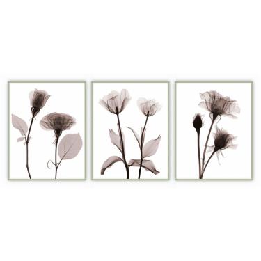 Imagem de Kit Com 3 Quadros Decorativos Florais Com Moldura Para Sala Quarto Escritório 52x67 Flo...