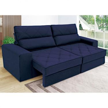 Imagem de Sofá 4 Lugares Fassatti Retrátil E Reclinável Em Suede Linoforte Azul Marinho