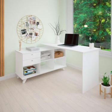 Imagem de Escrivaninha Artany Gold Com 2 Gavetas E 5 Nichos Branco