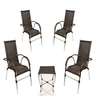 Imagem de Jogo 4 Cadeiras E Mesa E Jardim Trama Original Pedra Ferro