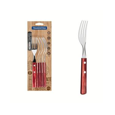 Imagem de Jogo De Garfos De Mesa Com Lâminas Em Inox E Cabos Em Madeira Polywood Vermelho 6pçs - Tramontina