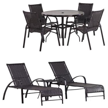 Imagem de 4 Cadeiras Emily Mesa Roma 2 Espreguiçadeiras E Mesa Trama Cappuccino