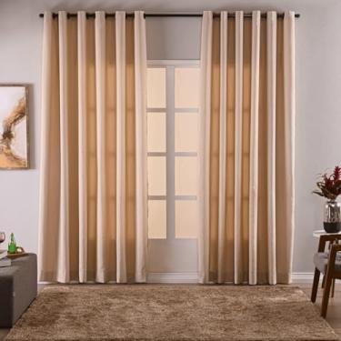 Imagem de Cortina Clássica Lisa em Tecido Madras, 400 x 260 cm, 2 Folhas, Ilhós Tabaco (Nude)