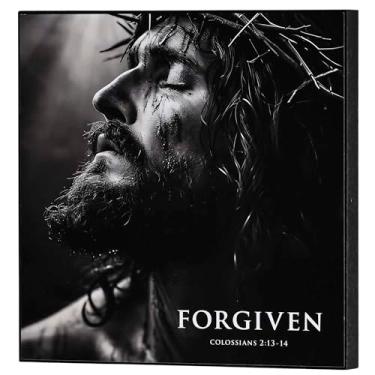 Imagem de Dicksons Jesus Forgiven Colossenses 2:13-14 Placa decorativa de parede MDF preta e cinza 20 x 20 cm