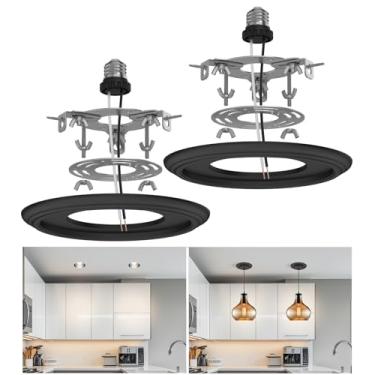 Imagem de tebio Kit De Conversão Luminárias Embutidas R5 E R6, Pacote Com 2, Atualização Luminária, Luminária Pendente, Compatível Ventilador, Inclui Medalhão Decorativo Plástico 7¾", Acabamento Preto