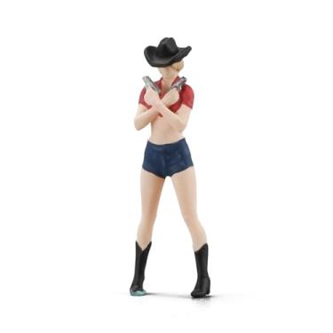 Imagem de kivcmds Figuras de pessoas em miniatura 1/64, figuras de plástico de construção de trem, modelos de personagens 3D, figuras pintadas (Cowboy Girl - Segurando Arma)