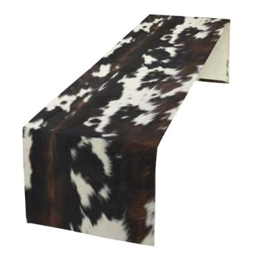 Imagem de SXXLDNG Caminho De Mesa Com Estampa Vaca, Corredor Em Couro Bovino Preto E Branco, Estilo Ocidental, Decoração Casa Fazenda, Cottage, Para Casa, Cozinha Sala Jantar, 33 X 278 Cm
