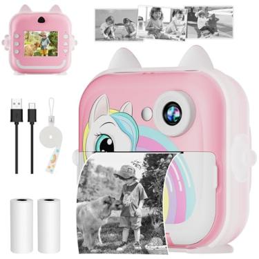 Imagem de Câmera Fotográfica Infantil, Câmera Digital Infantil que Imprime, 20MP 1080P HD Câmera de Vídeo, 200 dpi, Zoom de 6X, Time Lapse, MP3, Jogos, Portátil e Recarregável, com Papel de Impressão (Rosa)