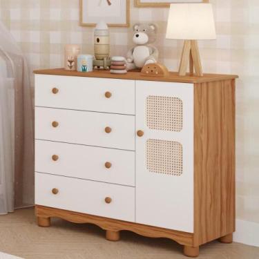 Imagem de Cômoda Infantil Telinha 1 Porta 4 Gavetas 100% MDF - Faura, Amendoa/Br