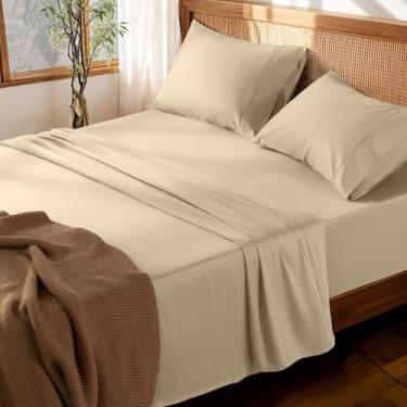 Imagem de LBRO2M Jogo de lençol 100% algodão com bolso profundo 48,3 cm, 1000 fios tamanho casal 4 peças, roupa de cama macia e confortável para todas as estações (casal, linho)