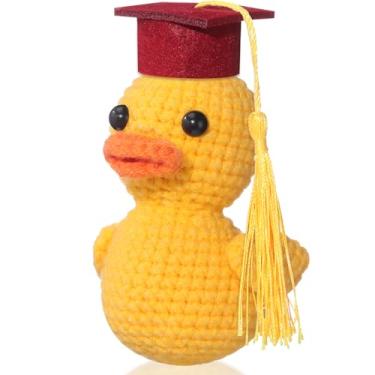 Imagem de Gerrii Presente de formatura 2025 fofo inspirador positivo pato com boné de formatura borla emocional crochê engraçado presente de graduação para ela ele graduado da faculdade (marrom/ouro)