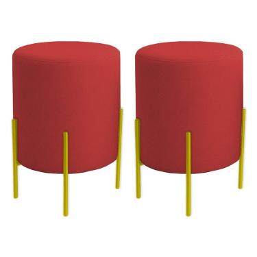Imagem de Kit 2 Puffs Orgânicos Boucle Thor Com Pés De Ferro Dourado - 7 Decor Vermelho