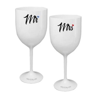 Imagem de Kit 2 Taças Vinho Mr&Mrs Acrílico - Para Dia Dos Namorados - Krystalon