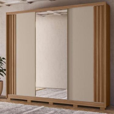 Imagem de Guarda Roupa 3 Portas Fresado Espelhado Lazio Carvalho Fendi - CASA H