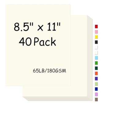 Imagem de Cartolina branca 8,5 x 5,3 kg, papel branco brilhante, capa de 180 g/m² para impressora, papel de cartão de cópia para impressão, convites, etiquetas de presente, cartão de Natal (creme, 40 folhas)