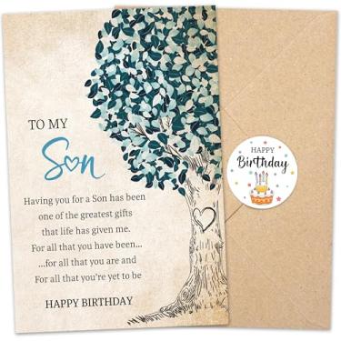 Imagem de Cartão de aniversário para filho adulto, To My Son Birthday Card Gifts, cartas de mãe pai pais, melhores ideias de presentes de aniversário para menino, com envelope Kraft e adesivo, formatura,