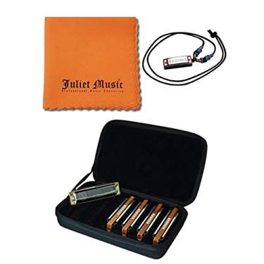 Imagem de Conjunto de gaita Hohner MBC Marine Band 5 peças G, A, C, D & E com pano de polimento Juliet Music e Mini Harmônica Hohner N38