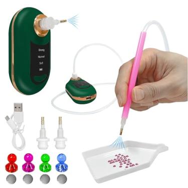 Imagem de Zariocy Caneta elétrica de pintura diamante com bomba de vácuo – sem manchas de cera, design ergonômico de uso duplo – Inclui 4 localizadores de diamante e 2 cabeças de substituição – Acessórios de
