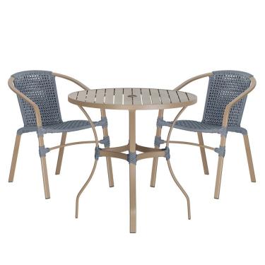 Imagem de 02 Cadeiras Floripa E Mesa Roma 80cm Fendi Trama Original Prata