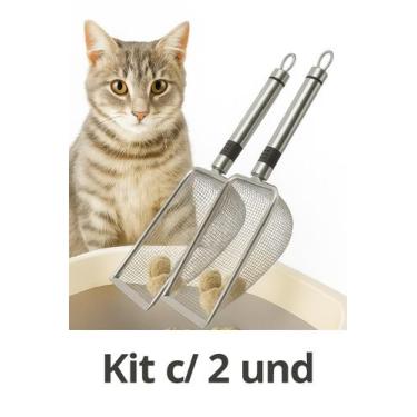 Imagem de kit 2 Pá Higiênica Peneira Caixa De Areia totalmente em inox - genéric