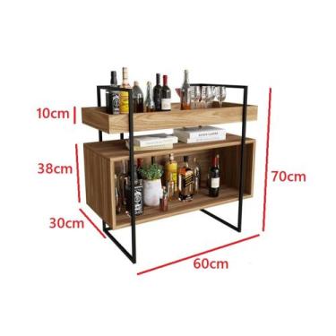 Imagem de Bar Industrial 60CM com Bandeja e Nicho de madeira - DYLON MOVEIS